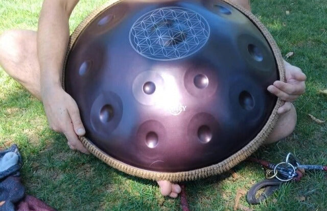 Flower of Life Purple Fossey Handpan - 12-Note, 432hz, D Kurd, Stainless Steel