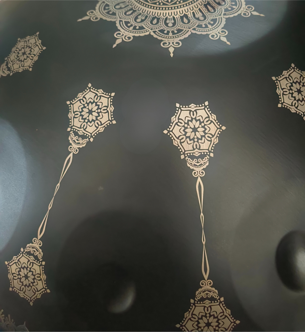 Black Yantra Handpan, 14 Notes, 440hz or 432hz, D Kurd, Stainless Steel