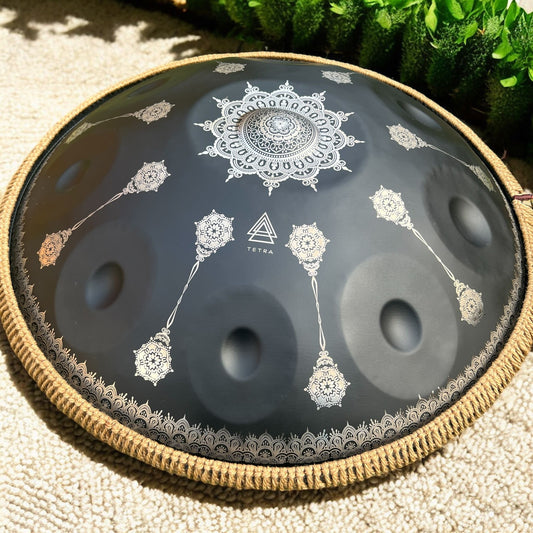 Handpan - Black Mandela - 10 notes Handpan D Kurd 440 Hz 22' Stainless Steel Thick MANDALA Gift  Hand-Tuned Drum