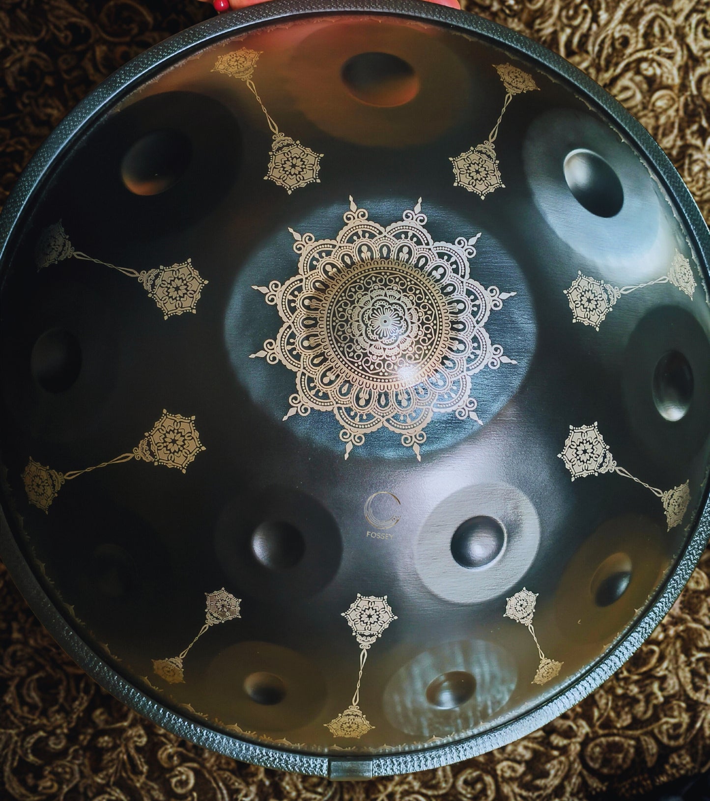 Beautiful Black Yantra Mandala Handpan D Kurd 432 Hz 22' Stainless Steel,  Fossey Handpan – 10 or 12-Note
