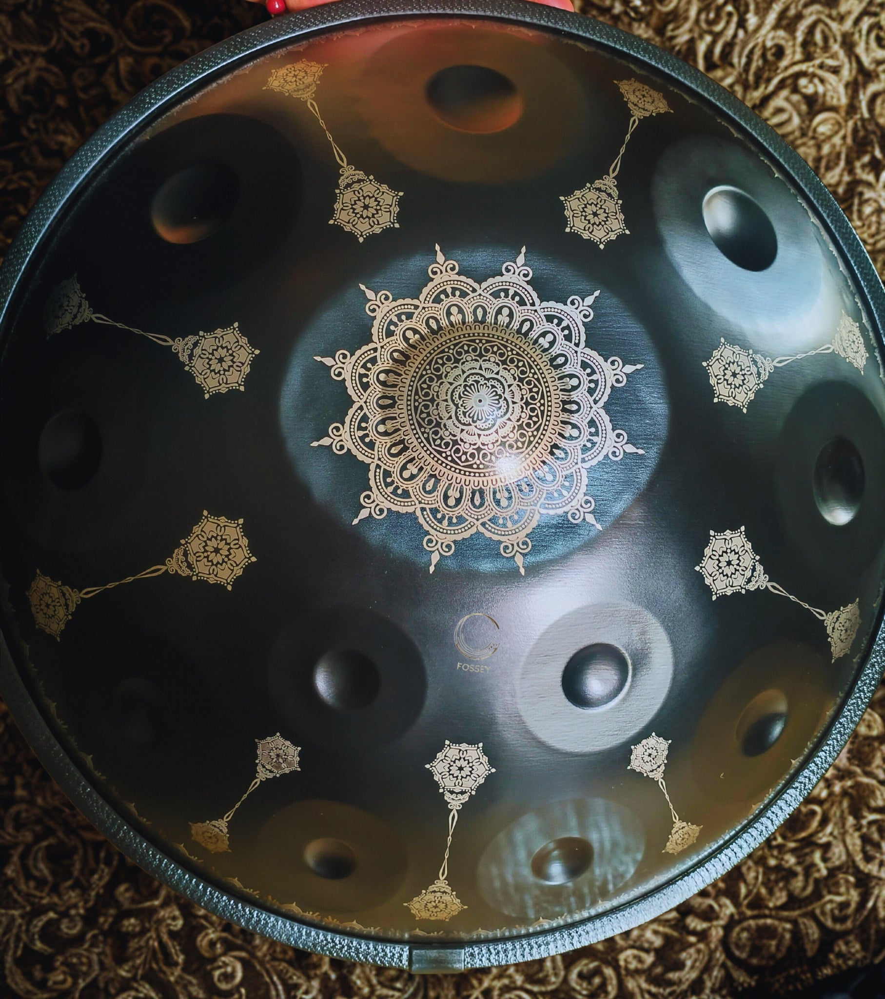 Beautiful Black Yantra Mandala Handpan D Kurd 432 Hz 22' Stainless Steel,  Fossey Handpan – 10 or 12-Note