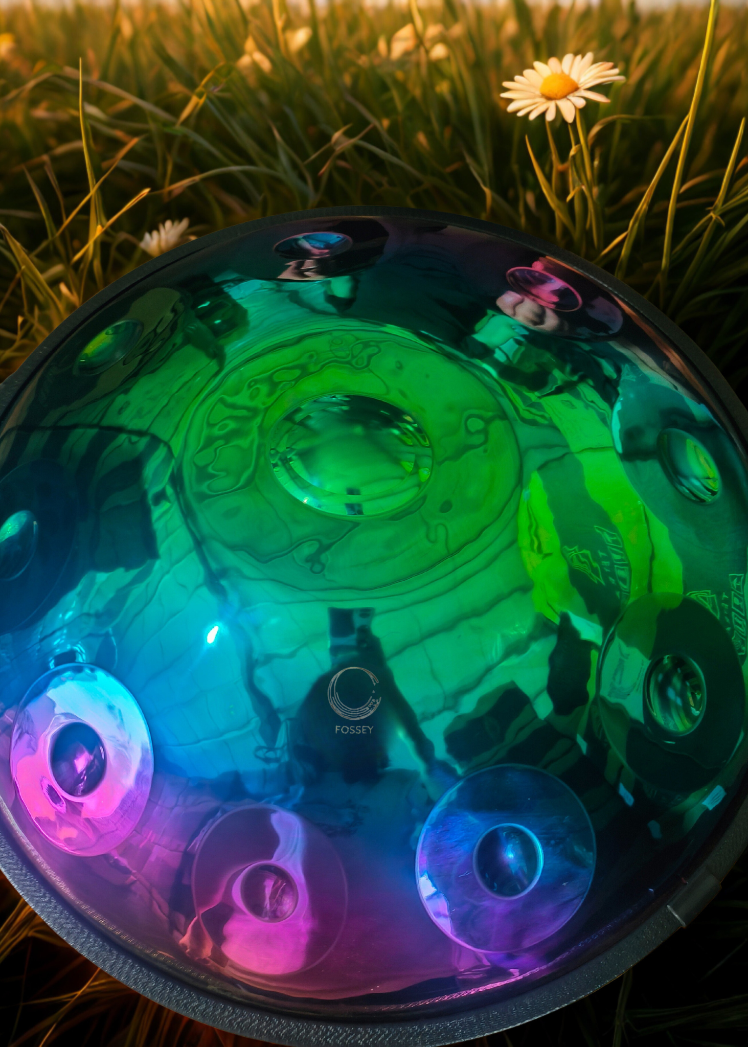 Beautiful Glow of a Rainbow Fossey Handpan 440hz or 432hz d kurd from handpansounds.com