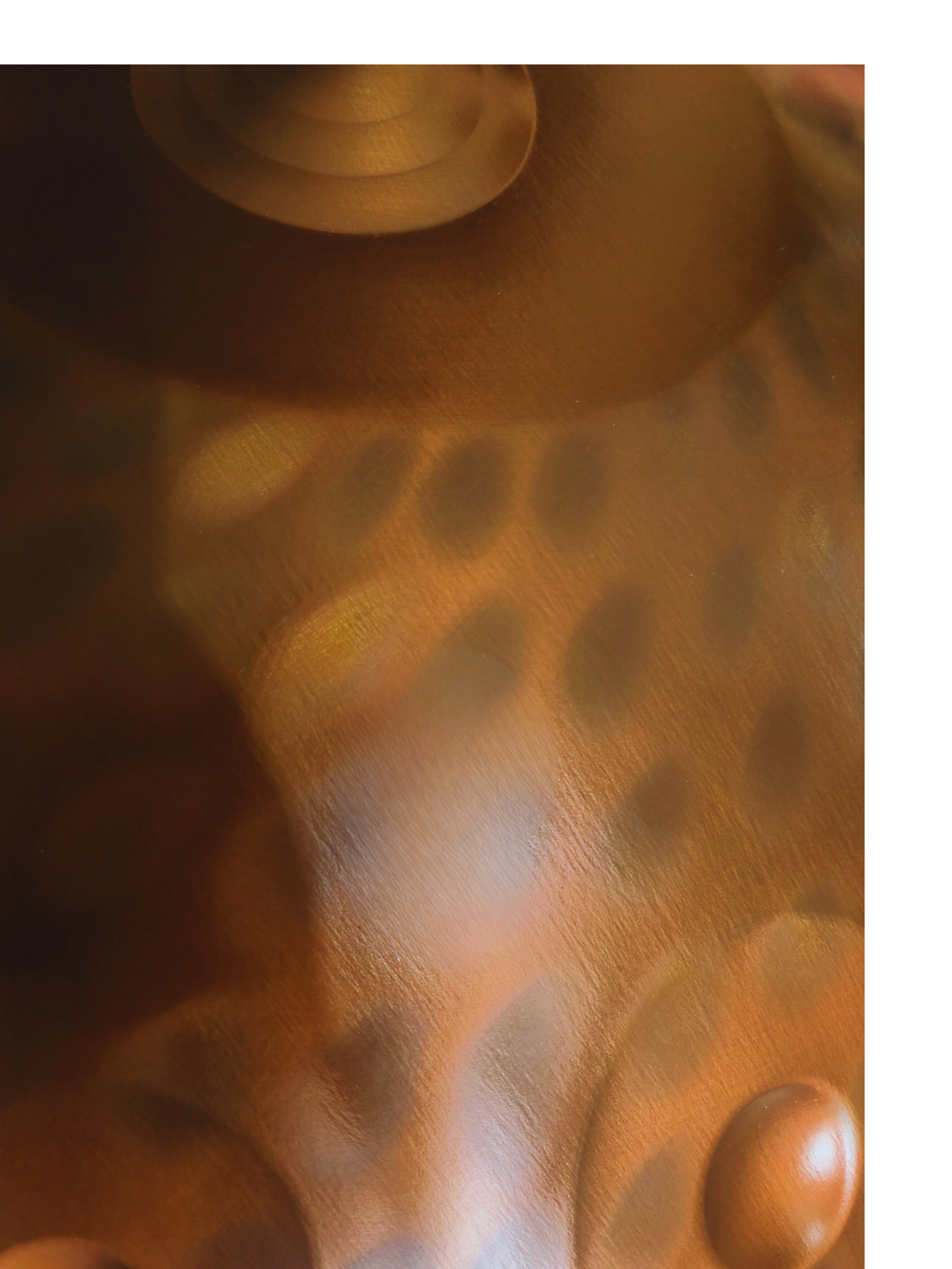 Close up of a Beautiful Copper Engraved Fossey handpan 440hz Stainless Steel 10-notes D kurd