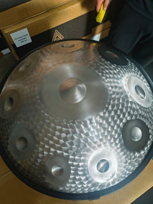 Handpan Drum 12 Notes | SILVER ENGRAVED Steel Tongue Drum | 440Hz Stainless | D Kurd