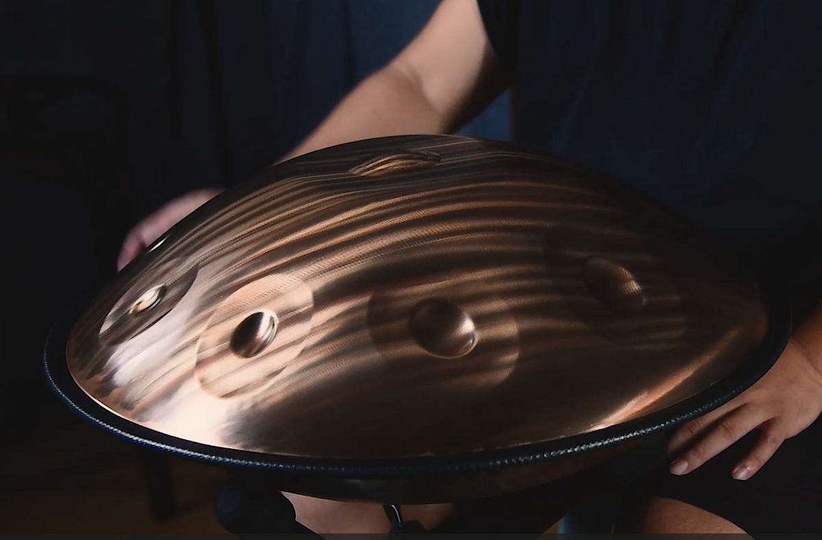 Gold Jupiter Fossey Handpan, D Kurd 10-Note | 440 or 432Hz