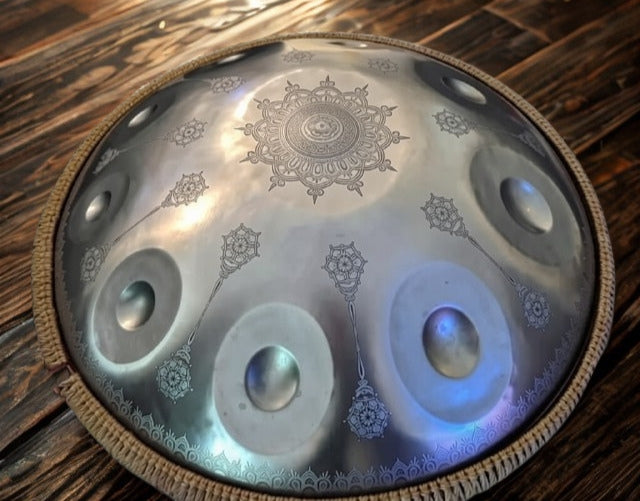 Silver Yantra Fossey Handpan - 12-Note, 440hz, D Kurd, Stainless Steel