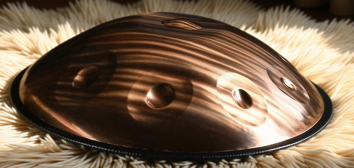 Gold Jupiter Fossey Handpan, D Kurd 10-Note | 440 or 432Hz