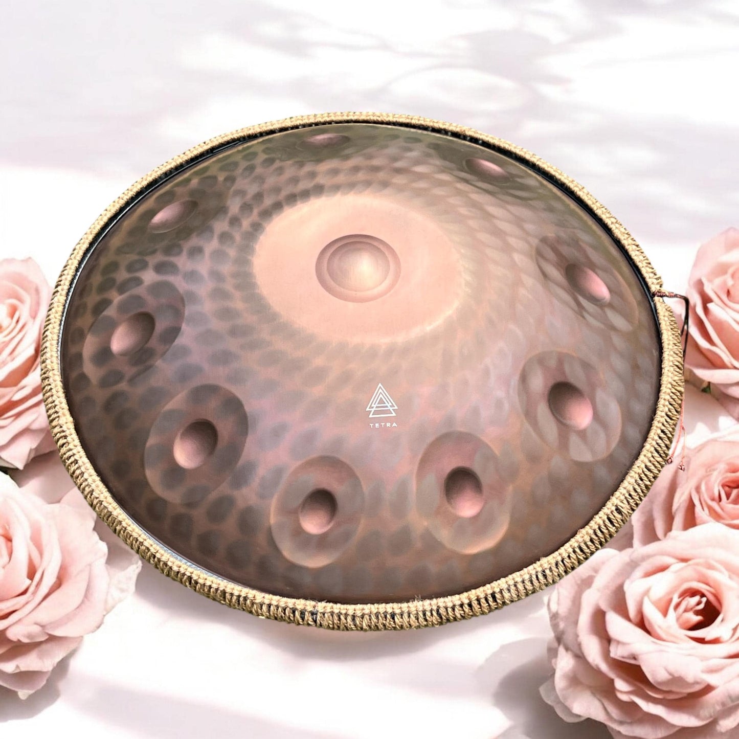Rose Gold/Bronze HANDPAN – 10 Notes | 432Hz | Stainless Steel | Triple Ding | Color-Shifting Engraved Drum | Handcrafted & Tuned