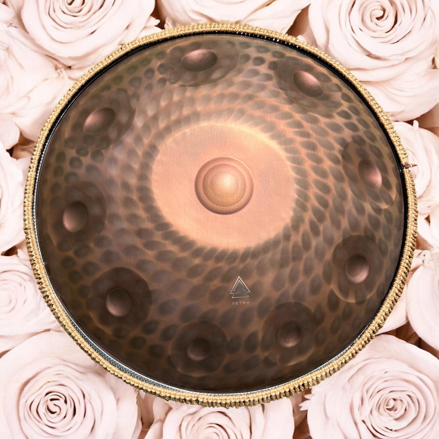 Rose Gold/Bronze HANDPAN – 10 Notes | 432Hz | Stainless Steel | Triple Ding | Color-Shifting Engraved Drum | Handcrafted & Tuned
