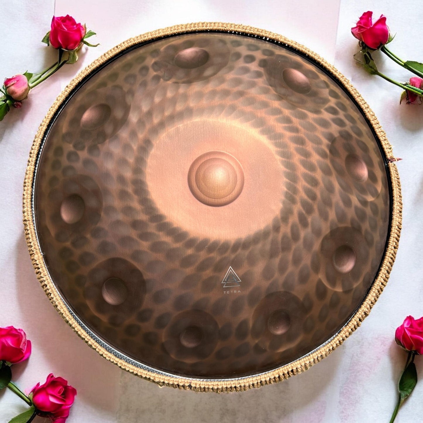 Rose Gold/Bronze HANDPAN – 10 Notes | 432Hz | Stainless Steel | Triple Ding | Color-Shifting Engraved Drum | Handcrafted & Tuned