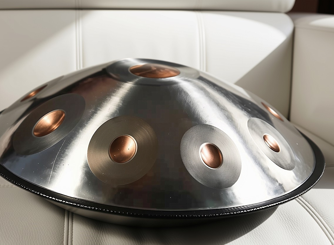 Silver Shine Golden Eye Handpan, D Kurd 10-Note | 440 or 432Hz - Handcrafted and Tuned